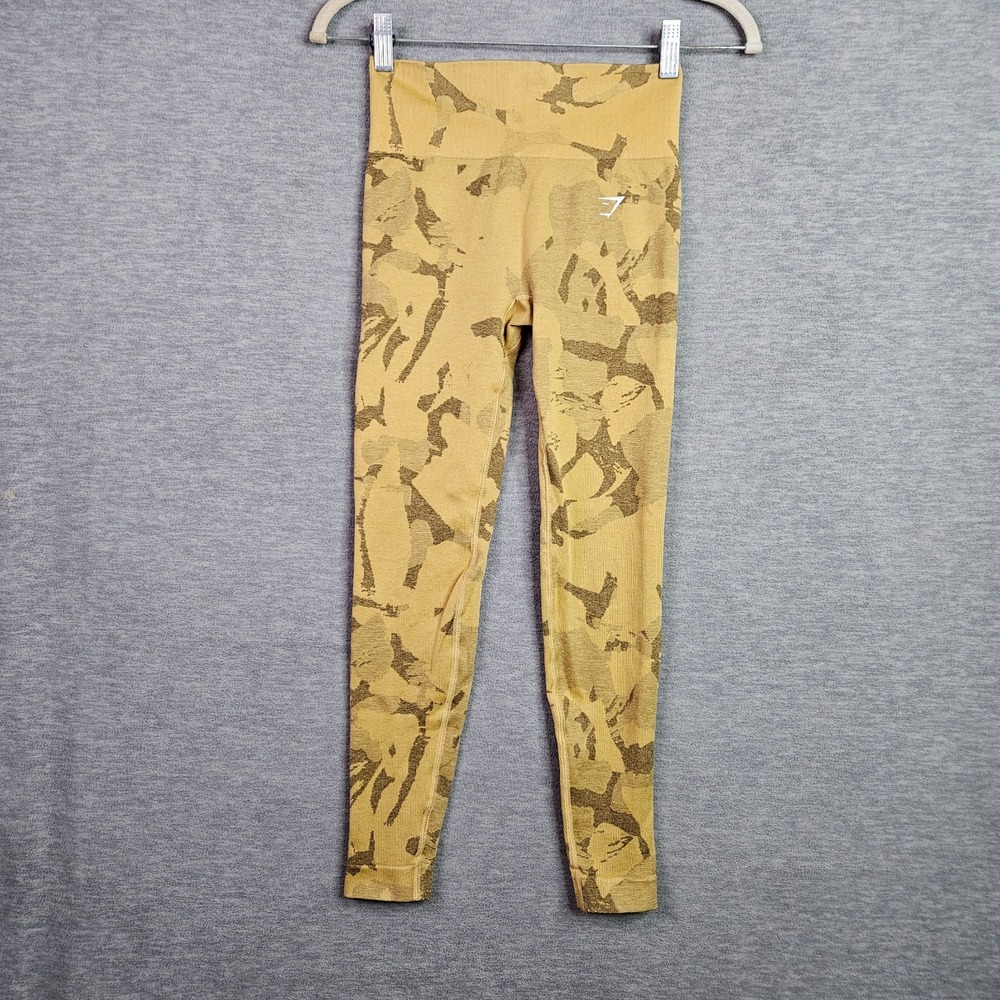 Gymshark Women Leggings Small Camo Tan High Rise Workout Activewear
